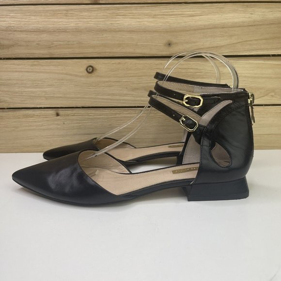 Louise et Cie Shoes - Louise et Cie Womens Carlen Double Strap Leather Black Flats 7